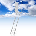 Ladder, open door, sky with clouds - 3D illustration Royalty Free Stock Photo