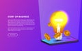 3D lamp light idea creative for start up business concept and smartphone 3D illustration Royalty Free Stock Photo