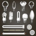 3D lamps types of led bulbs vector icons