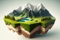 3D land with mountain isolated , Piece of earth land green field. Generate Ai