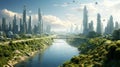 3D landcape reflecting frightening future city