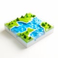 3d Landscape Map: White Background With Shiny Plastic Isometric River Model