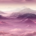 3D landscape with mountains, clouds, and sunset scene in shades of pink (tiled) Royalty Free Stock Photo