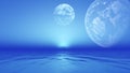 3D landscape with planets over ocean Royalty Free Stock Photo