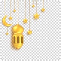 3d lantern, crescent moon, hanging star ramadan eid design elements Royalty Free Stock Photo