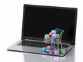 3d Laptop with Apps icons in shopping cart. Royalty Free Stock Photo