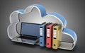 3d laptop cloud and folders. 3d illustration Royalty Free Stock Photo
