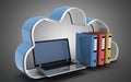 3d laptop cloud and folders. 3d illustration Royalty Free Stock Photo