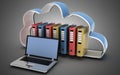 3d laptop cloud and folders. 3d illustration Royalty Free Stock Photo
