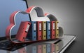 3d laptop cloud and folders. 3d illustration Royalty Free Stock Photo
