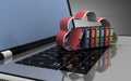 3d laptop cloud and folders. 3d illustration Royalty Free Stock Photo