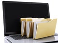 3d laptop and computer files on white background Royalty Free Stock Photo
