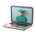 3D Laptop with Graduation Cap Icon Royalty Free Stock Photo