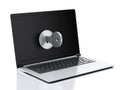 3d Laptop locked by key. Security concept. Royalty Free Stock Photo