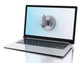 3d Laptop locked by key. Security concept. Royalty Free Stock Photo