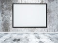 3D large blank picture frame in a grunge concrete interior Royalty Free Stock Photo