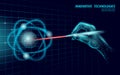 3D laser engeneering atomic phisics concept. Finance business idea profits marketing. Investment industry control hand