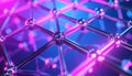 3D Molecular Structure Network with Glowing Neon Blue and Pink Lights, Futuristic Technology Connection Grid Background Royalty Free Stock Photo