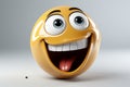 3D laughing emoticon points and sheds tears on white