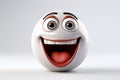 3D laughing emoticon points and sheds tears on white