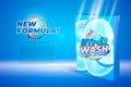 3d laundry detergent packaging design. new formula lettering. washing themed poster or banner concept Royalty Free Stock Photo