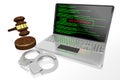 3D law, computer crime, hacking concept - handcuffs