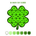 3D layered clover. St. Patrick`s Day. Vector layered mandala symbol