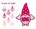 3D layered gnome with wings. Valentines Day. Love symbols. Paper,laser cut template