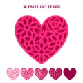 3D layered heart. Valentines Day. Flower heart. Love symbol. Paper,laser cut template