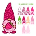 3D layered valentines gnome with strawberry. Love symbols. Paper,laser cut template