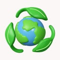 3d leaf recycle with planet symbol. 3d no plastic bottles. Save Earth. Save Environment Concept. icon isolated on white Royalty Free Stock Photo