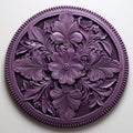 3d Leather Pattern Decorated Round Purple Carving With Realistic Details