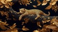 Luxurious Cheetah Sleeping on a Dark Branch with Golden Foliage Royalty Free Stock Photo