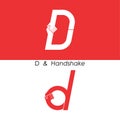 D - Letter abstract icon & hands logo design vector template.Teamwork and Partnership concept.Business offer and Deal symbol.