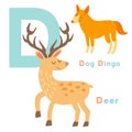 D letter animals set. English alphabet