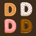 D Letter Belgium Waffles with different Toping Icon Set on Dark Background. Vector Royalty Free Stock Photo