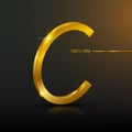 3D Letter C gold logo design. Vector graphic elegant golden font with sample text, luxury symbol alphabet letter C for Company Royalty Free Stock Photo