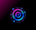 D Letter Design. Modern ring planet with line of orbit. Colorful abstract geometry planet logo