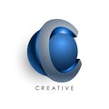 3d letter design round C logo template for business and corporate identity