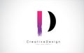 D Letter Logo Design with Creative Pink Purple Brush Stroke