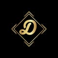 D letter logo design golden color. Letter D with golden color in black background.