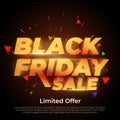 Black Friday Sale. 3d letters numbers gold. Sale and discounts banners. Creative glowing social media banner design. Design elemen