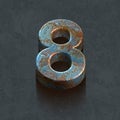 3d letters, number eight on a rusted metal surface, 3d render