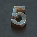 3d letters, number five on a rusted metal surface, 3d render