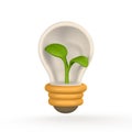 3d light bulb with green sprout in cartoon style. Green energy, clean energy, global warming, recycle, protect environment concept Royalty Free Stock Photo