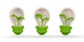 3d light bulb with green sprout in cartoon style. Green energy, clean energy, global warming, recycle, protect environment concept Royalty Free Stock Photo