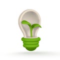 3d light bulb with green sprout in cartoon style. Green energy, clean energy, global warming, recycle, protect environment concept Royalty Free Stock Photo