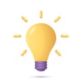 3d light bulb icon in cartoon style. 3D electric lightbulb with rays of light. Concept of idea emergence, solution, business.