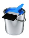 3d light cyan paint can and paint brush