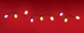 3d light elements. New year garland, bulb decor, merry xmas winter gift for festive holidays, green and red render